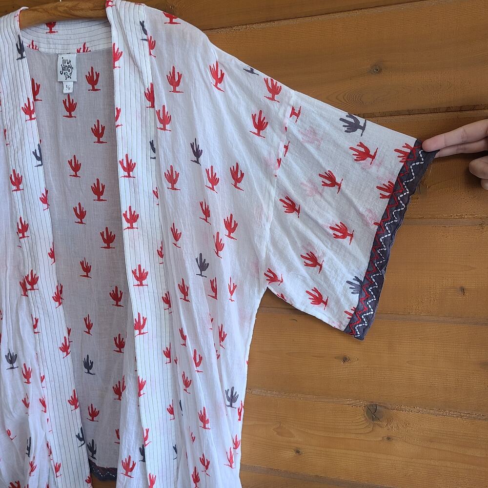 Ivy Jane Cactus Kimono Desert Western Boho Cardigan S/M Rodeo White Red Gray - Picture 3 of 4